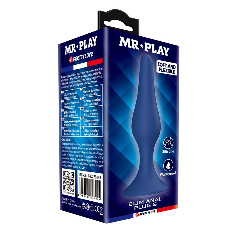 MR PLAY - BLUE SILICONE SLIM ANAL PLUG SIZE S