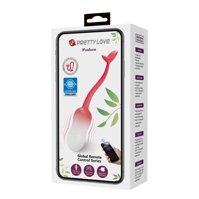 PRETTY LOVE - ŒUF VIBRANT CONTRÔLÉ PAR APPLICATION PULSEN, 12 FONCTIONS, RECHARGEABLE PAR USB, ROSE