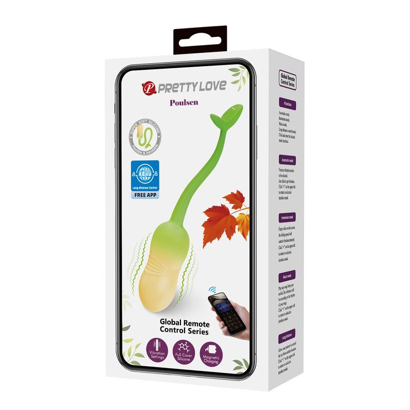PRETTY LOVE - PULSEN APP CONTROL VIBRATING EGG 12 FUNCTIONS USB RECHARGEABLE GREEN-YELLOW