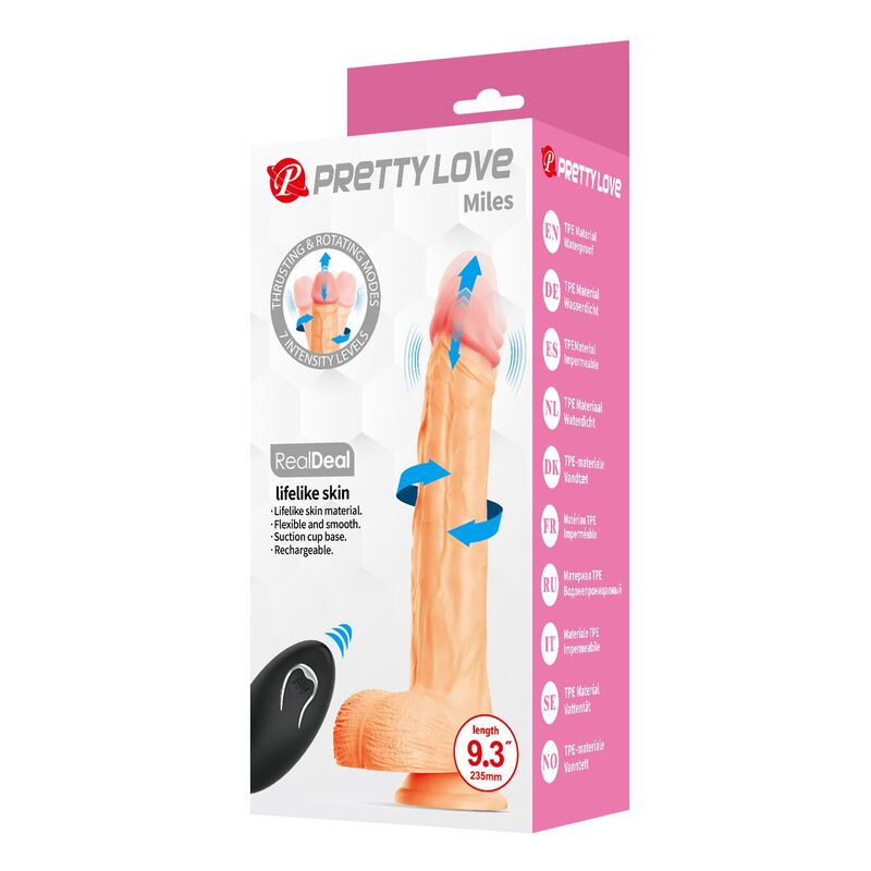 PRETTY LOVE - MILES DILDO VIBRADOR CON ROTACIÓN Y EMBESTIDA, CONTROL REMOTO, 23.5 CM, Ø 4.8 CM, NATURAL