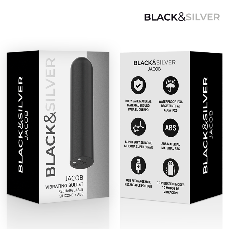 BLACK & SILVER - JACOB USB RECHARGEABLE VIBRATING BULLET BLACK