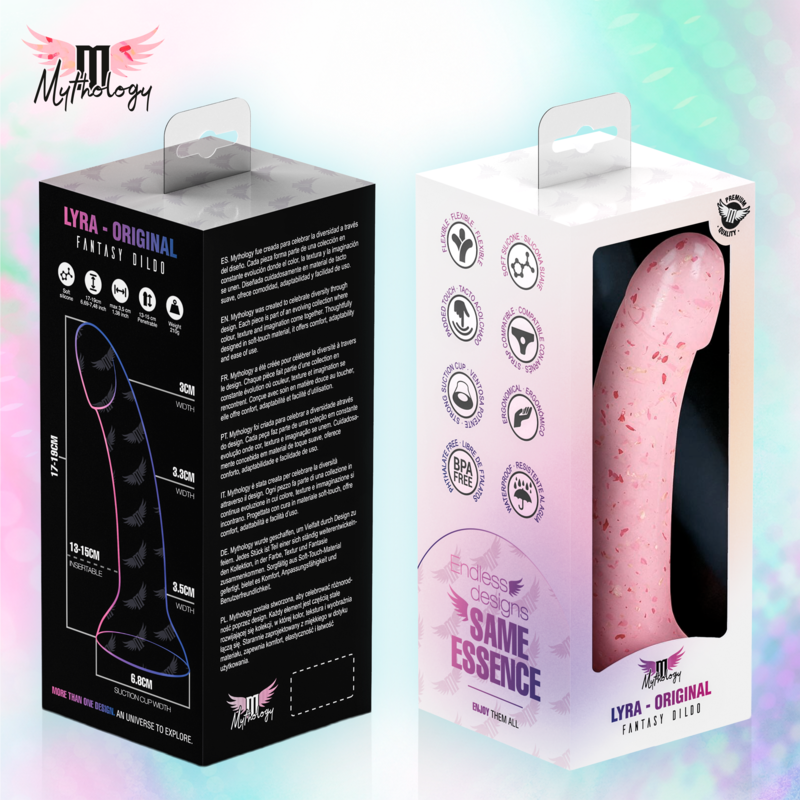 MYTHOLOGY - LYRA 9 SILICONE DILDO 17 CM Ø 3.6 CM CLEAR PINK RED SPECKLED