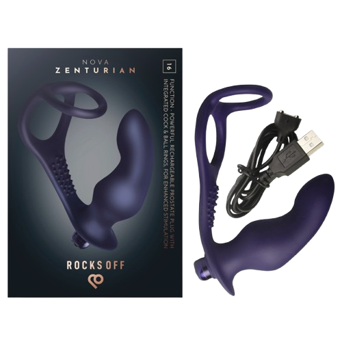 ROCKS-OFF - NOVA ZENTURIAN VIBRATING PROSTATE PLUG WITH RINGS 16 MODES DARK BLUE