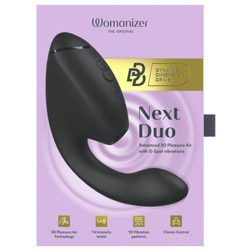 WOMANIZER - DUO NEXT ESTIMULADOR DUAL DE CLÍTORIS Y PUNTO G NEGRO