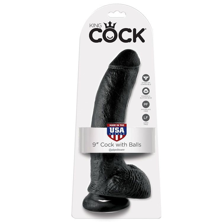 KING COCK - GODEMICHET NOIR AVEC COUILLES 22,9 CM