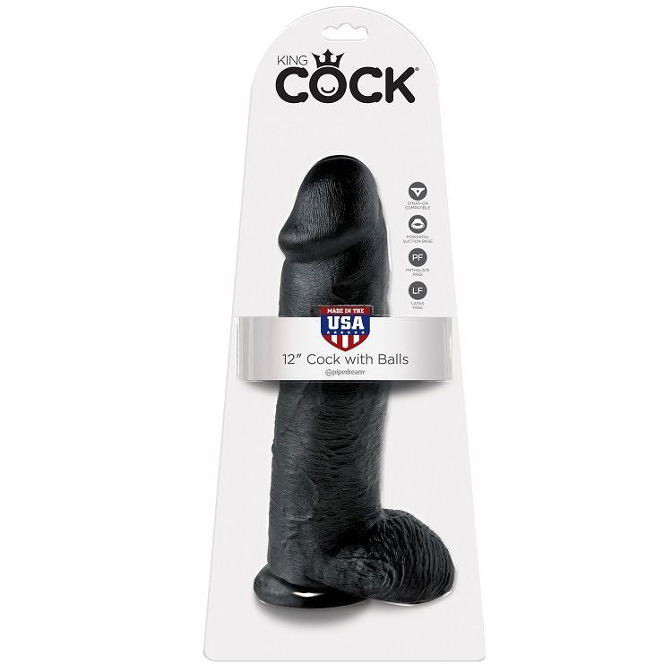 KING COCK - DILDO NEGRO CON TESTÍCULOS 30.48 CM