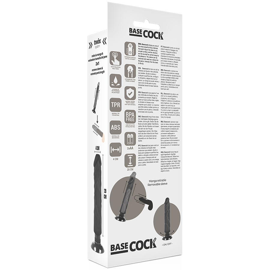 BASECOCK - VIBRADOR REALISTA 2 EN 1 CARNE 20 CM -Ø- 4 CM
