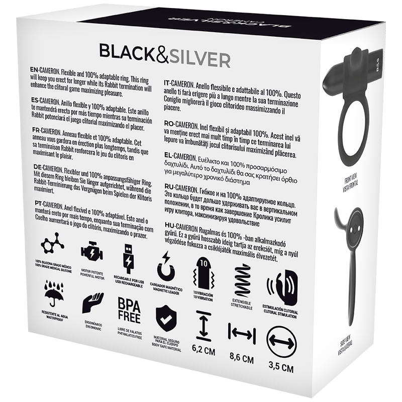 NEGRO Y PLATA - ANILLO RECARGABLE CAMERON BLACK