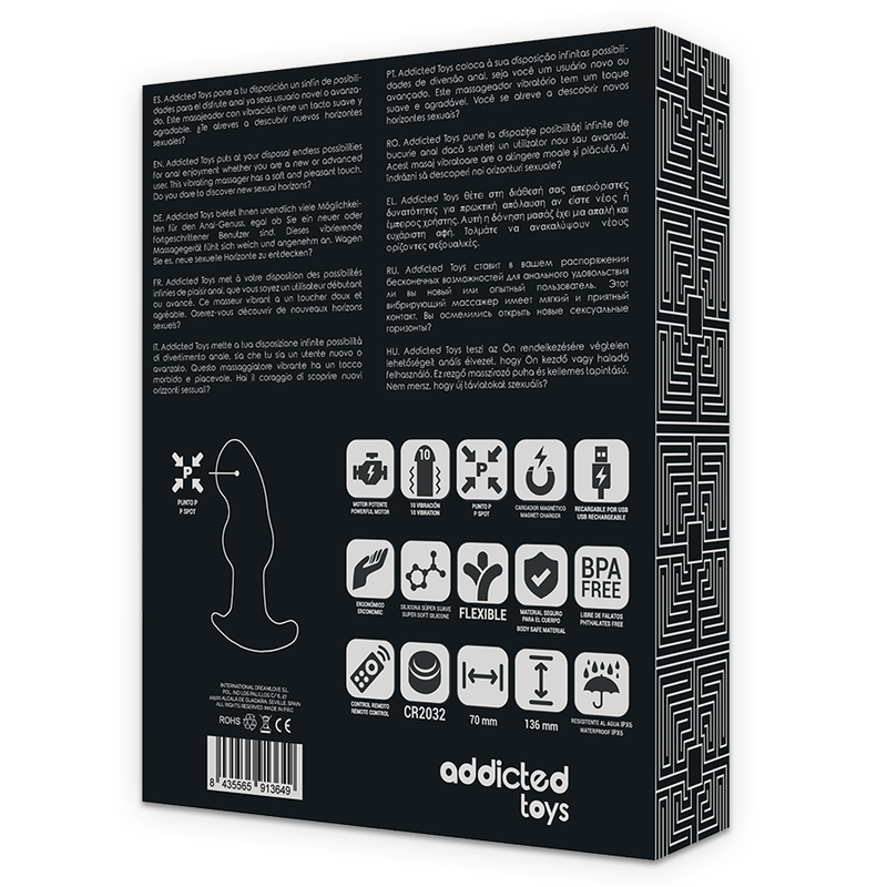 ADDICTED TOYS - TAPÓN ANAL CON CONTROL REMOTO PARA PUNTO P NEGRO