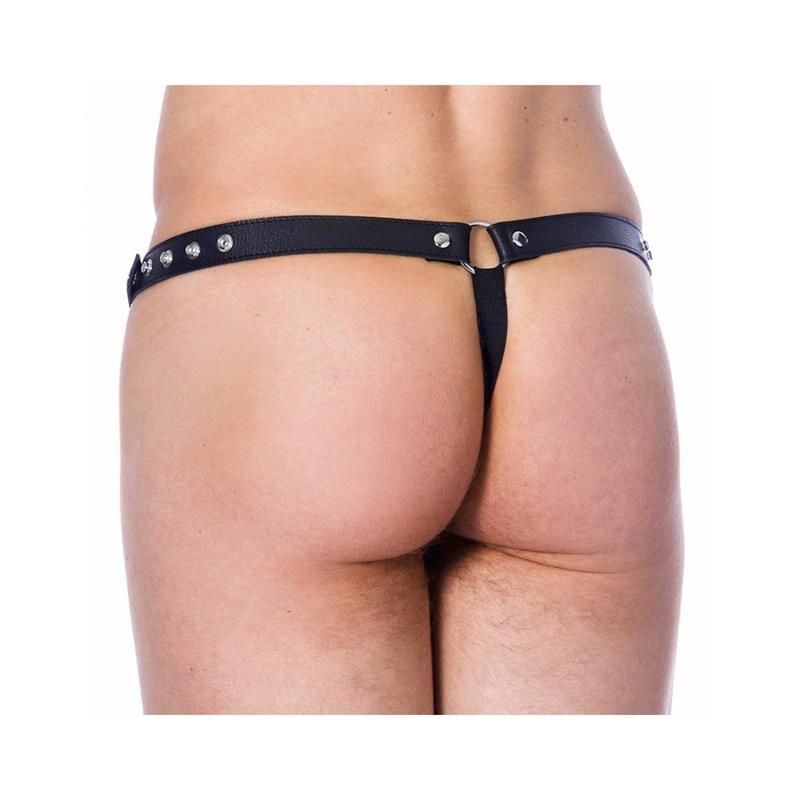 BONDAGE PLAY - LEATHER G-STRING ADJUSTABLE WITH OPPENING
