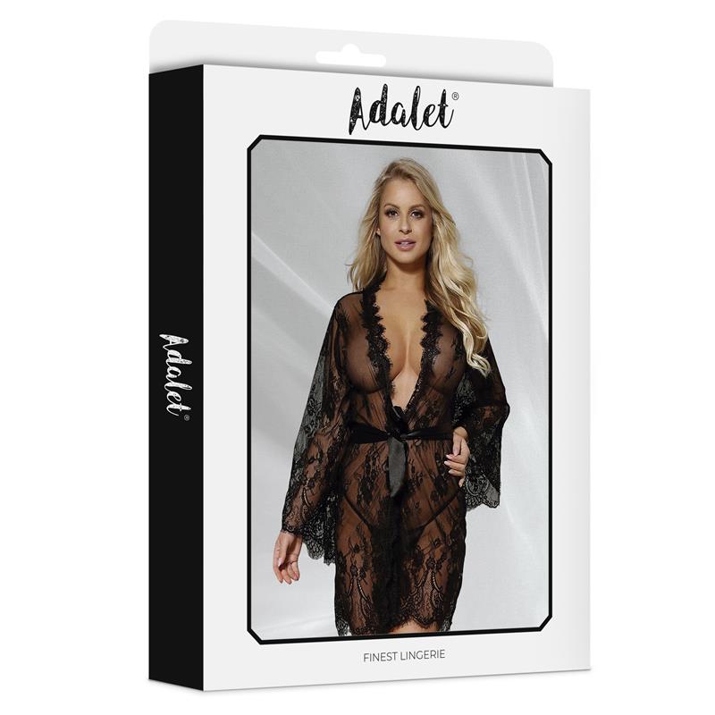 ADALET LINGERIE - LUCY SEMI TRANSPARENT PEIGNOIR AND THONG BLACK