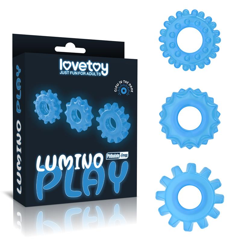 LOVETOY - LUMINO PLAY SET 3 PENIS RING BLUE LIGHT