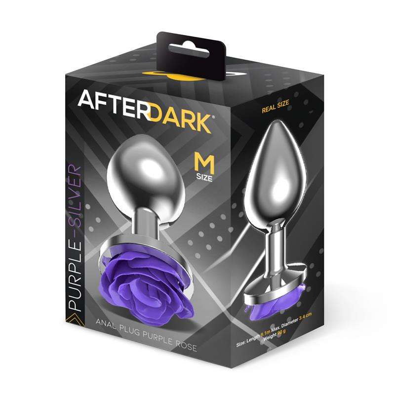 AFTERDARK - METAL ANAL PLUG WITH PURPLE ROSE BASE - SIZE M