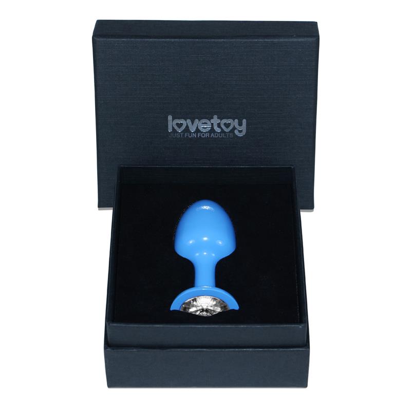 LOVETOY - METAL BUTT PLUG BLUE ROSEBUD WITH CLEAR JEWEL