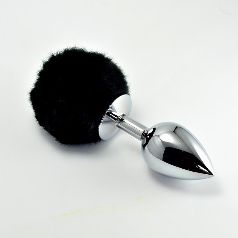 LOVETOY - METAL BUTT PLUG WITH BLACK POMPON SIZE S