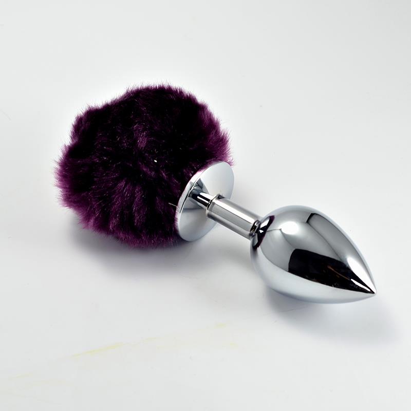 LOVETOY - METAL BUTT PLUG WITH PURPLE POMPON SIZE S