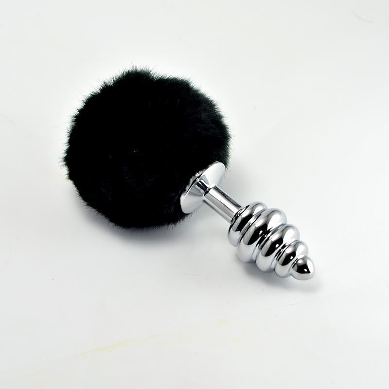 LOVETOY - METAL SPIRAL BUTT PLUG WITH BLACK POMPON