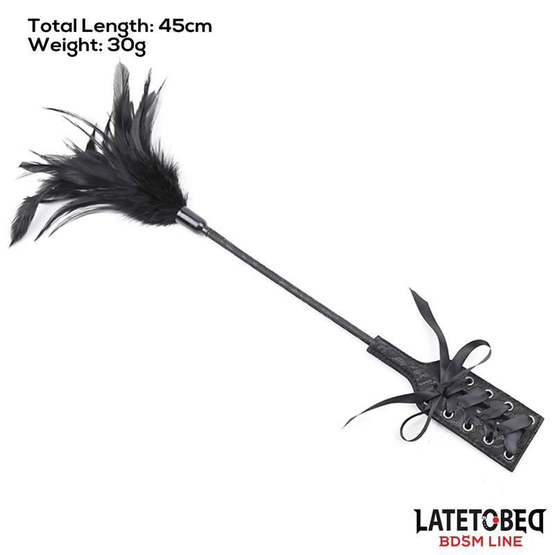 LATETOBED BDSM LINE - MULTI FEATHERS TICKLER AND LACE RIBBON PADDLE COMB