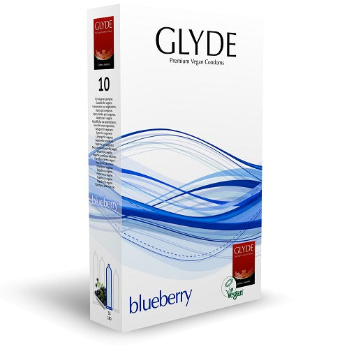 GLYDE VEGAN CONDOMS - GLYDE ULTRA BLUEBERRY FLAVOUR VEGAN CONDOMS 10 PACK