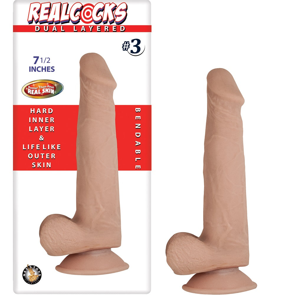 NASSTOYS - REALCOCKS DUAL LAYER BENDABLE DILDO 7.5 INCH VANILLA