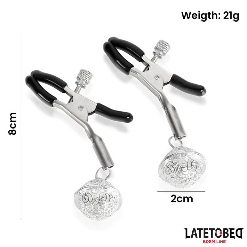 LATETOBED BDSM LINE - NIPPLE CLAMPS WITH BELL SILVER AND BLACK