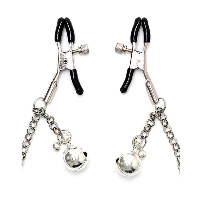 BONDAGE PLAY - NIPPLE CLAMPS WITH CHAIN AND TINCLE BELLS