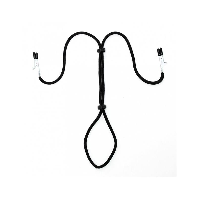 JEUX DE BONDAGE - PINCES À TÉTONS AVEC CORDE PÉNIENNE