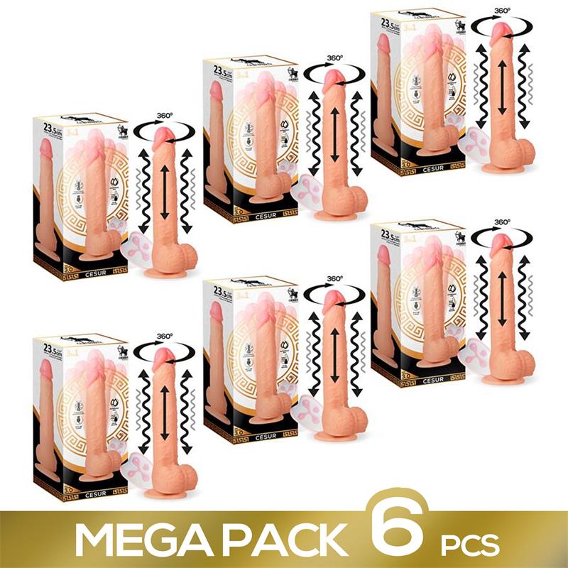 CENTAURO - PACK OF 6 CESUR 3.0 REALISTIC DILDO WITH VIBRATION, 360º UNDULATING MOVEMENT AND TELESCOPIC