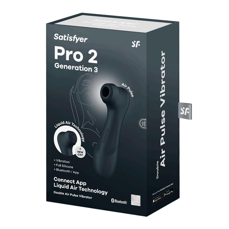 SATISFYER - PRO 2 GEN 3 TECNOLOGÍA DE AIRE LÍQUIDO, SUCCIÓN Y VIBRACIÓN, CONEXIÓN POR APP, NEGRO