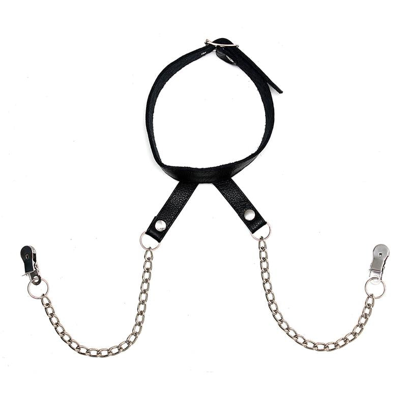 BONDAGE PLAY - NIPPLE CLAMPS WITH COLLAR