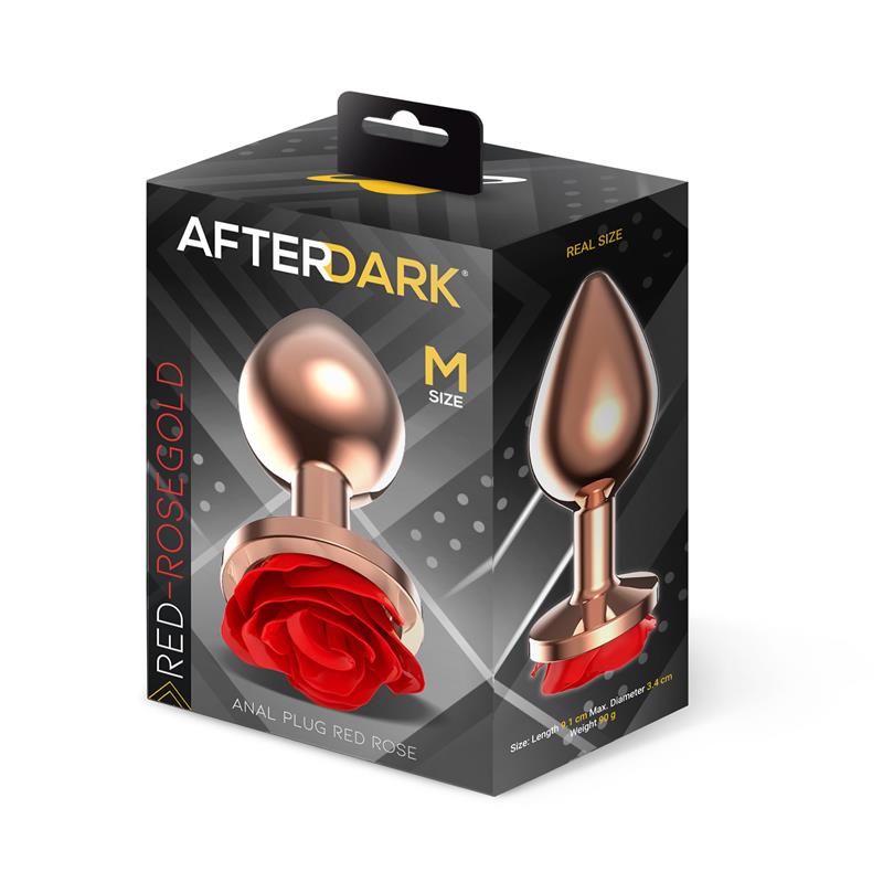 AFTERDARK - ROSE GOLD ANAL PLUG WITH RED ROSE BASE SIZE M