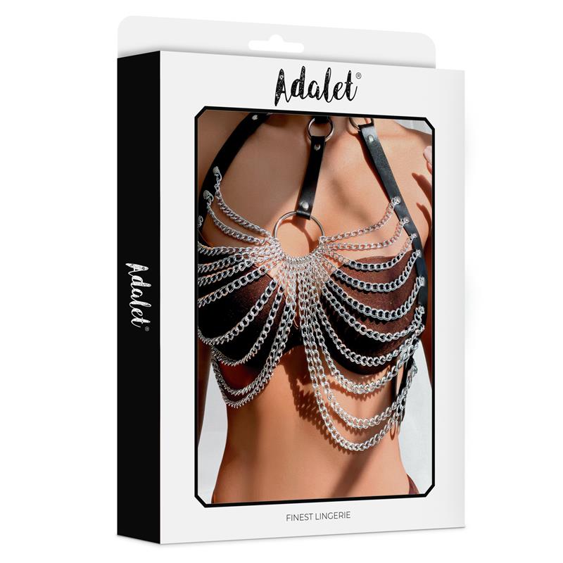ADALET LINGERIE - SAMARA VEGAN LEATHER CHEST HARNESS WITH CHAIN ONE SIZE
