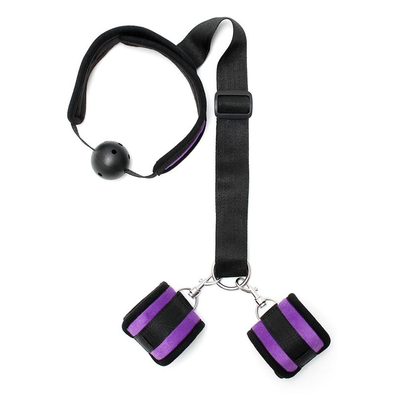 BONDAGE PLAY - SET MOUTHGAG WITH CUFFS PURPLE