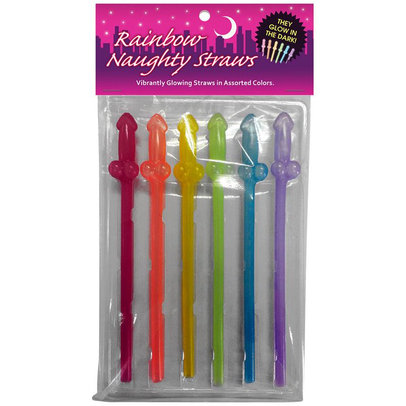 KHEPER GAMES - SET DE 6 PAJITAS CON FORMA DE PENE ARCOÍRIS QUE BRILLAN EN LA OSCURIDAD