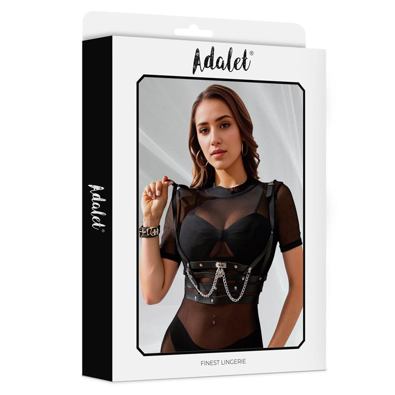 ADALET LINGERIE - THALIA VEGAN LEATHER CHEST HARNESS WITH CHAIN ONE SIZE