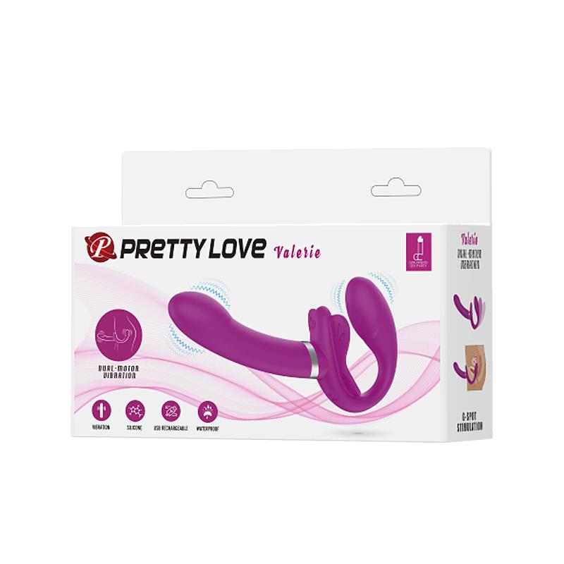 PRETTY LOVE - VALERIE DOUBLE STRAP-ON VIBRATOR 12 VIBRATIONS PURPLE