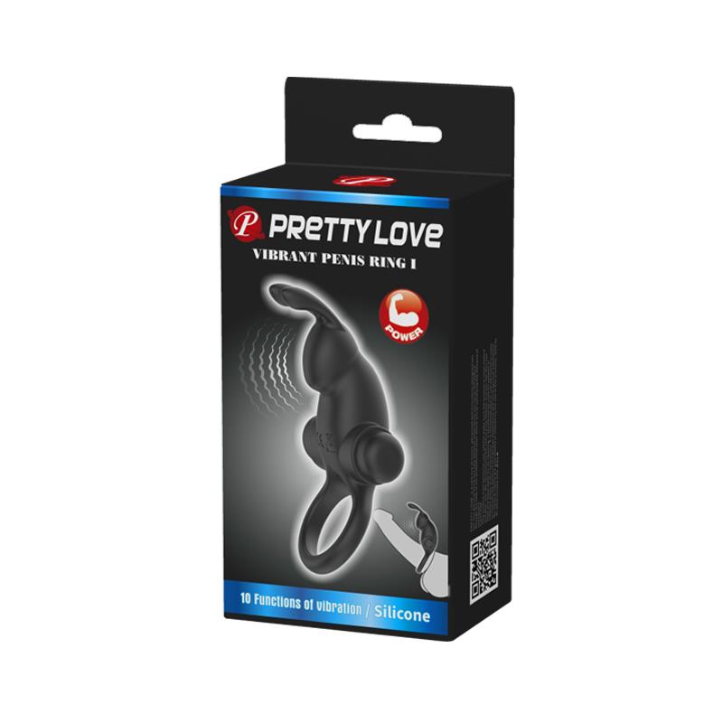 PRETTY LOVE - VIBRATING RING + RABBIT CLITORIS STIMULATOR 10 VIBRATIONS BLACK