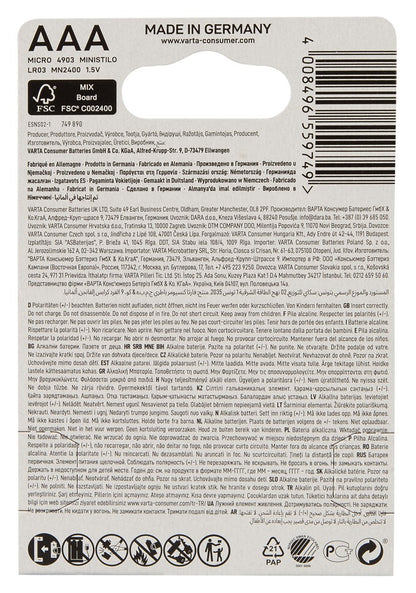 VARTA - BATTERY AAA 10X4