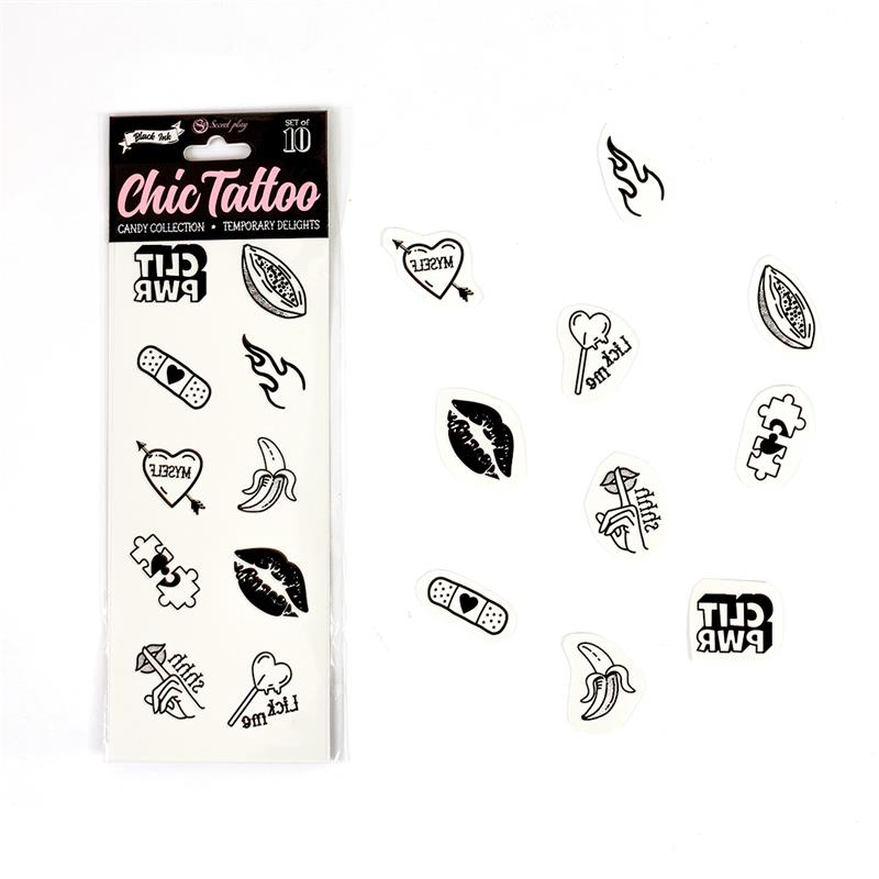 SECRET PLAY - 10 TEMPORARY TATTOOS CANDY COLLECTION