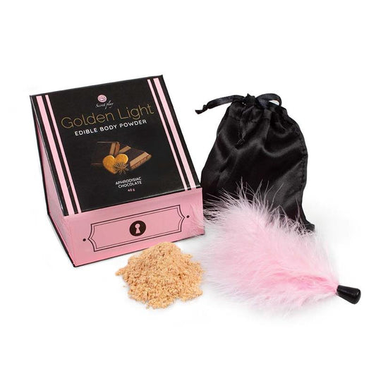 SECRET PLAY - 100% EDIBLE POWDER KIT AND FEATHER TICKLER CHOCOLATE, CINNAMON AND GINGER FLAVOR