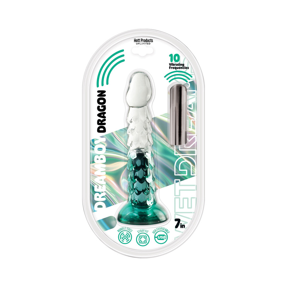 HOTT PRODUCTS - WET DREAMS DREAM BOY DRAGON JELLY DILDO 10 FREQ BULLET GRADIENT COLOR 7IN AQUA