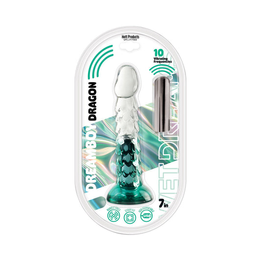 HOTT PRODUCTS - WET DREAMS DREAM BOY DRAGON JELLY DILDO 10 FREQ BULLET GRADIENT COLOR 7IN AQUA