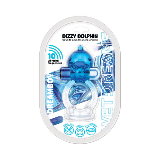HOTT PRODUCTS - WET DREAMS DREAM BOY DIZZY DOLPHIN JELLY COCK&BALL SLING 10 FREQ BULLET GRADIENT COLOR BLUE