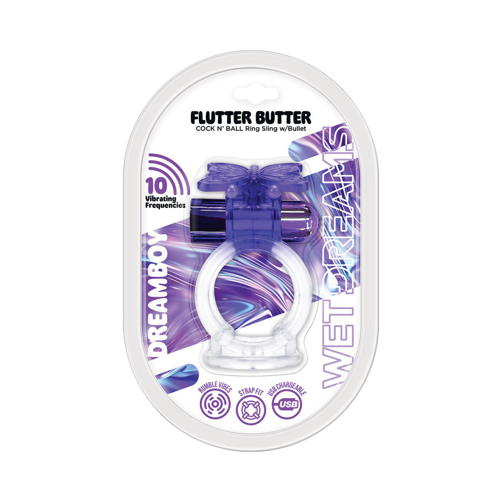 HOTT PRODUCTS - WET DREAMS DREAM BOY FLUTTER BUTTER JELLY COCK&BALL SLING 10 FREQ BULLET GRADIENT COLOR PURPLE
