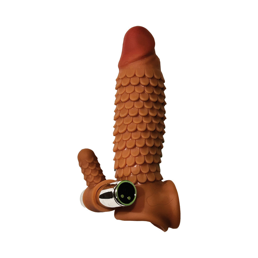 HOTT PRODUCTS - SKINSATIONS WICKED SENSATION TEXTURED PENIS SLEEVE WITH SCROTUM STRAP MULTI-SPEED BULLET RECHARGEABLE