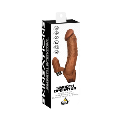 HOTT PRODUCTS - SKINSATIONS SMOOTH OPERATOR PENIS SLEEVE WITH SCROTUM STRAP MULTI-SPEED BULLET RECHARGEABLE