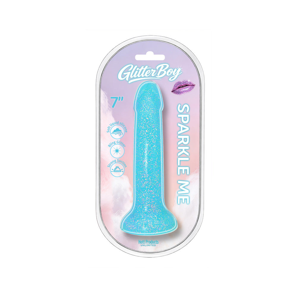 HOTT PRODUCTS - GLITTER BOY SPARKLE ME GLITTER SILICONE DILDO AQUA