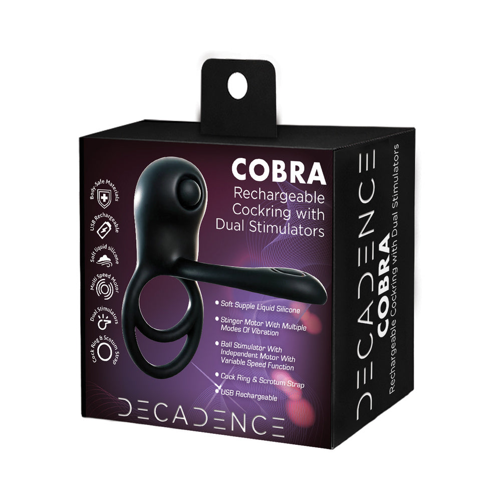 HOTT PRODUCTS - DECADENCE COBRA COCK&BALL STRAP WITH VIBRATING STINGER&CLIT STIMULATOR LIQUID SILICONE MULTI-SPEED RECHARGEABLE