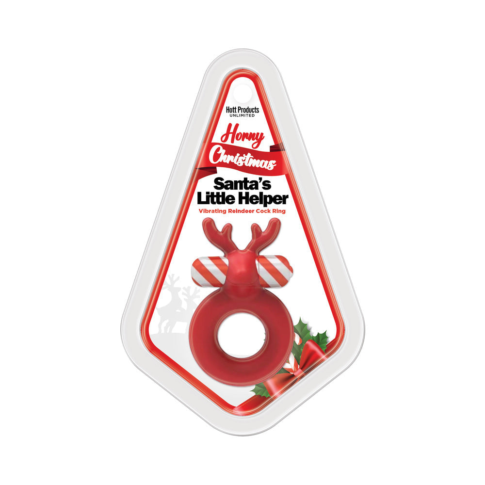 HOTT PRODUCTS - HORNY CHRISTMAS SANTA''S LITTLE HELPER REINDEER COCKRING WITH MULTI SPEED CANDY CANE STRIPE BULLET LIQUID SILICONE