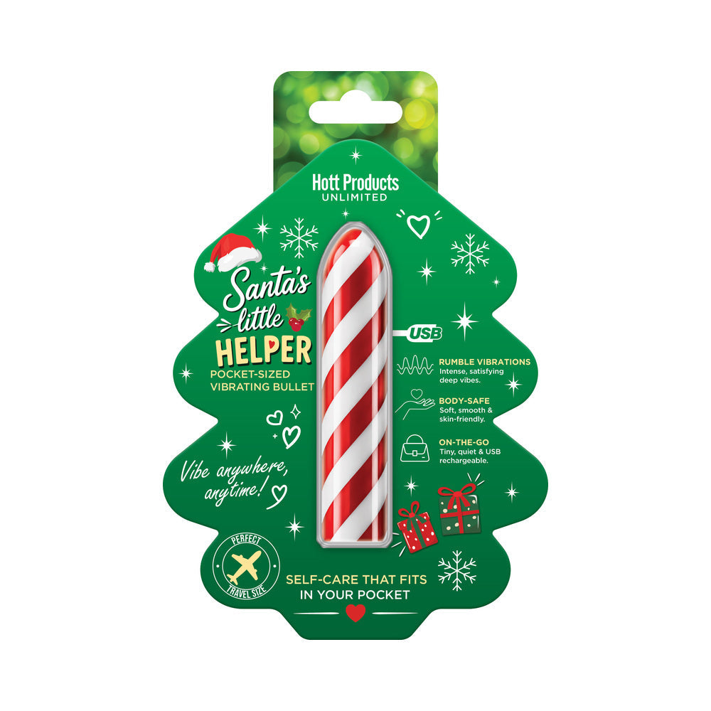 HOTT PRODUCTS - HORNY CHRISTMAS SANTA''S LITTLE HELPER CANDY CANE STRIPE BULLET LIQUID SILICONE MULTI SPEED RECHARGEABLE
